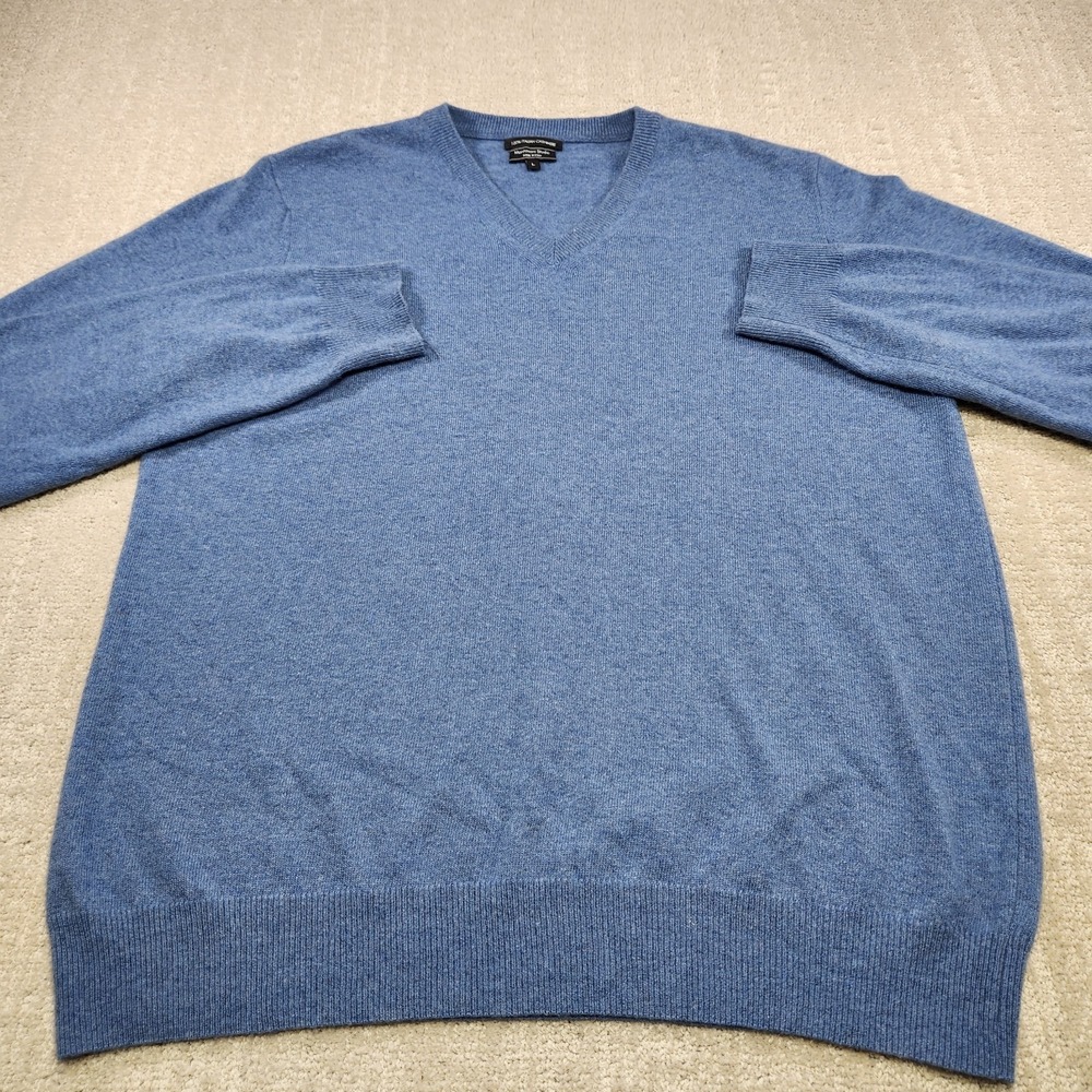 Mantovani Studio Sweater Men Large 100% Italian Cashmere V Neck Blue Luxury - Picture 2 of 7